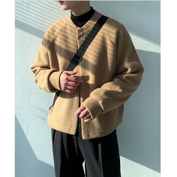 Áo khoác cardigan nam dệt kim dáng rộng cổ tròn Đơn giản thoải mái thời trang thu Đông chất lượng cao phong cách nhật bản cho nam