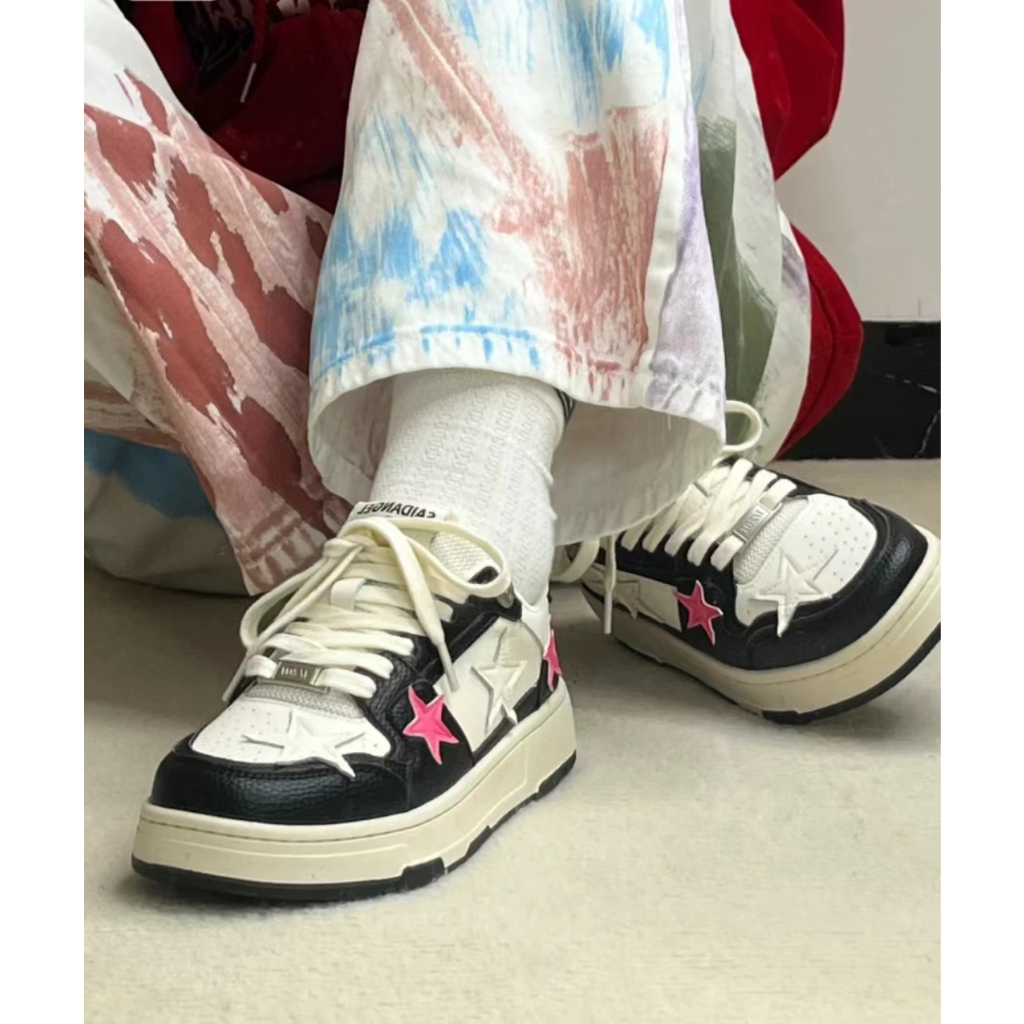 Giày Sneaker Vải ngôi sao Đáng Yêu Đế Bằng Phối Dây Bản To Giày Thể Thao Kiểu Nữ Mới 2023