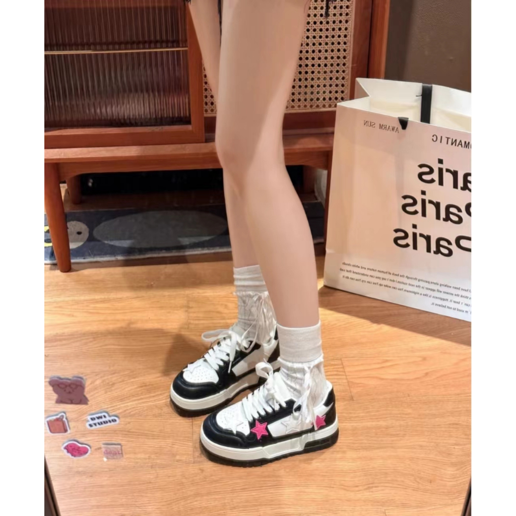 Giày Sneaker Vải ngôi sao Đáng Yêu Đế Bằng Phối Dây Bản To Giày Thể Thao Kiểu Nữ Mới 2023