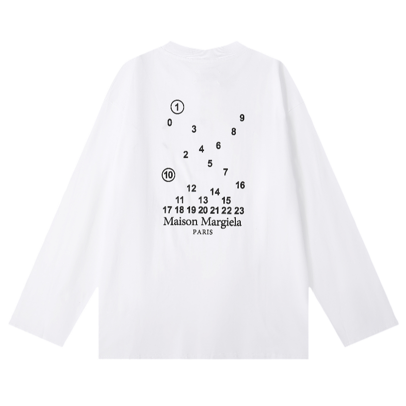 Áo Thun unisex Tay Dài Vải cotton Chải Kỹ Thuật Số 240g 32s mm6 Phong Cách Đường Phố Mới