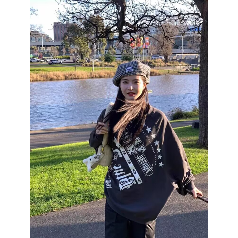 Áo sweater cotton Cổ Tròn Tay Dài Dáng Rộng In Chữ blackpink  Rose Thời Trang Hàn Quốc Dành Cho Cặp Đôi