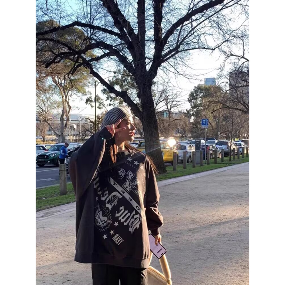 Áo sweater cotton Cổ Tròn Tay Dài Dáng Rộng In Chữ blackpink  Rose Thời Trang Hàn Quốc Dành Cho Cặp Đôi