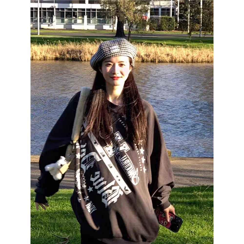 Áo sweater cotton Cổ Tròn Tay Dài Dáng Rộng In Chữ blackpink  Rose Thời Trang Hàn Quốc Dành Cho Cặp Đôi