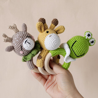  Mamimamihome Đồ Chơi Lục Lạc Hình Kỳ Lân   Gấu Nhồi Bông Đan Tay Cầm Bằng Gỗ Cấp Thực Phẩm Cho Bé 