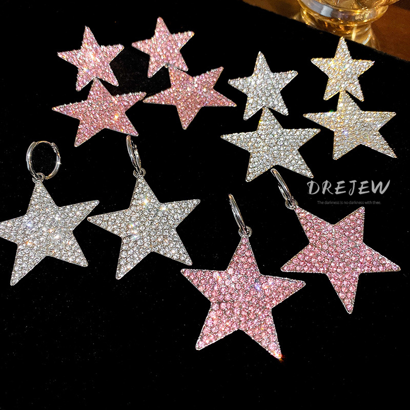 DREJEW Khuyên Tai Mạ Bạc 925 Hình Ngôi Sao Năm Cánh Đính Đá Sang Trọng Thời Trang
