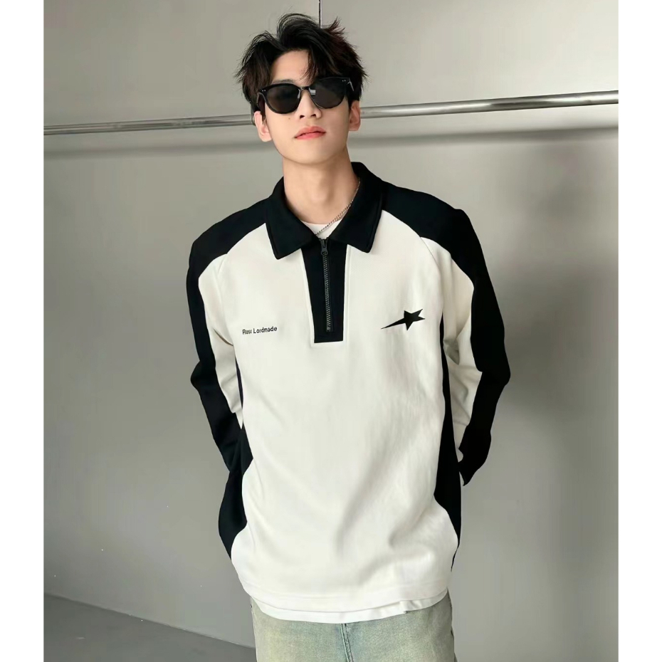 Áo sweater POLO Dáng Rộng Phối Màu Tương Phản Thời Trang Cho Nam