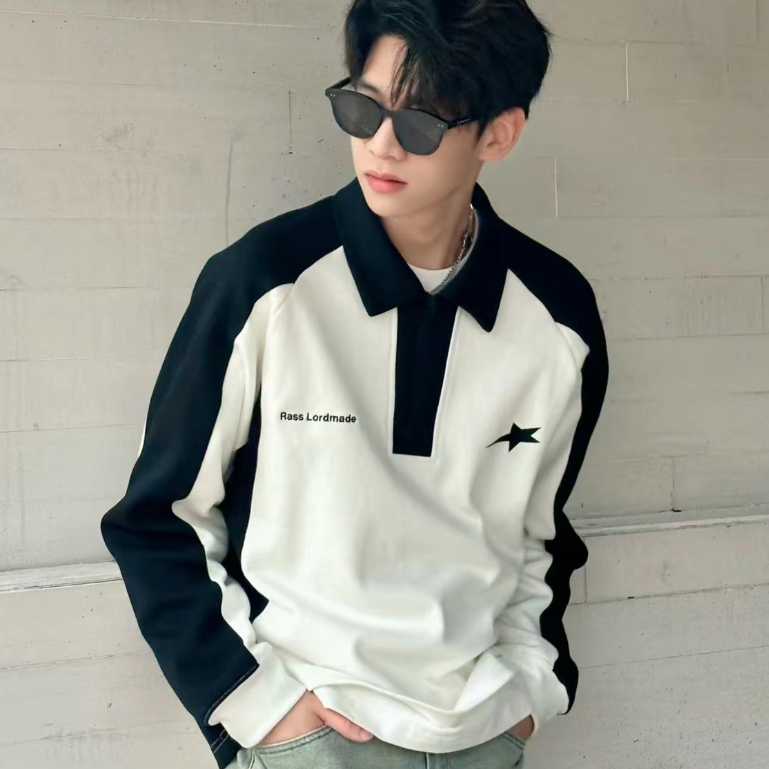 Áo sweater POLO Dáng Rộng Phối Màu Tương Phản Thời Trang Cho Nam