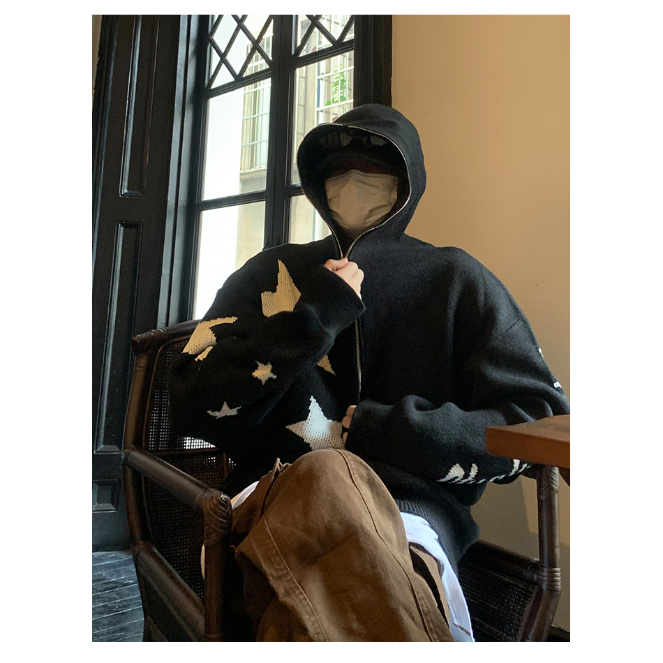 Áo Khoác cardigan Dệt Kim Dáng Rộng Có Khóa Kéo Thời Trang Đường Phố Mỹ Cho Nam