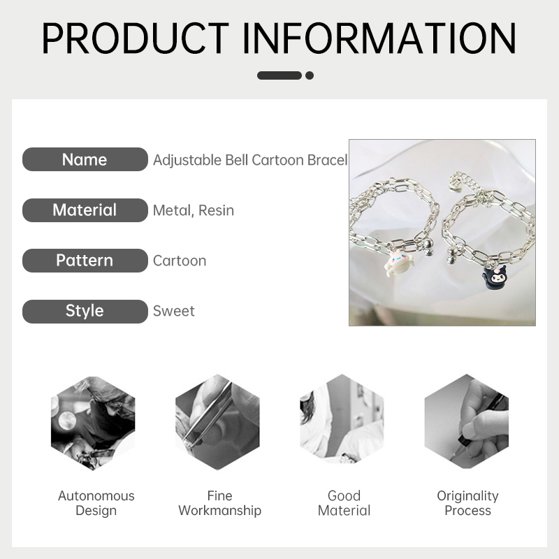 🌺🌺Sanrio Vòng Tay Mặt Chuông Dễ Thương Có Thể Điều Chỉnh Phong Cách Hàn Quốc Cho Cặp Đôi