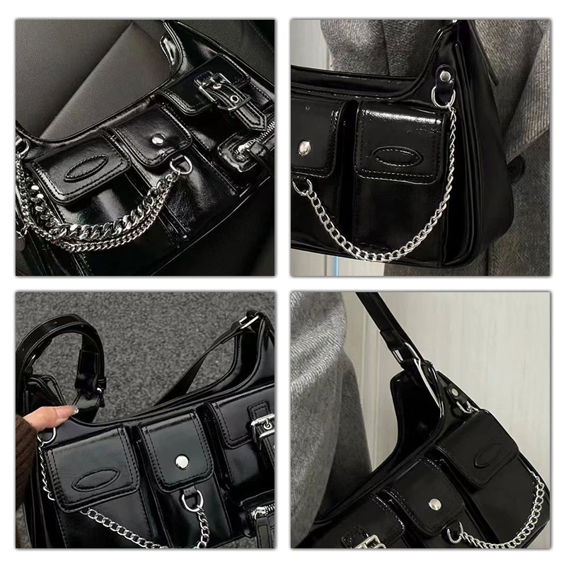 Túi Xách nữ Đeo chéo Vai màu đen trơn nhiều ngăn Thời Trang Xuân Hè Mới 2023 FT7358