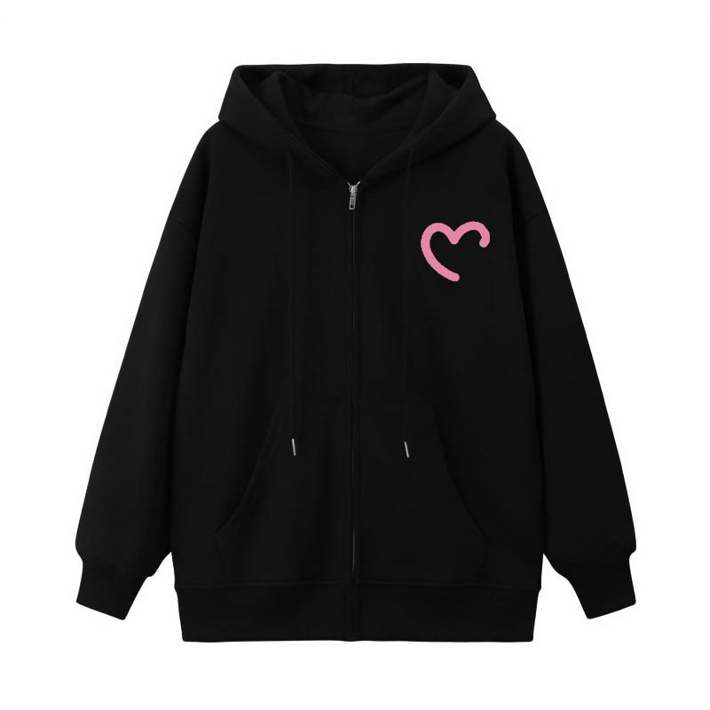 Áo hoodie IHKKE cotton tay dài dáng rộng in họa tiết trái tim đơn giản thời trang dành cho cặp đôi