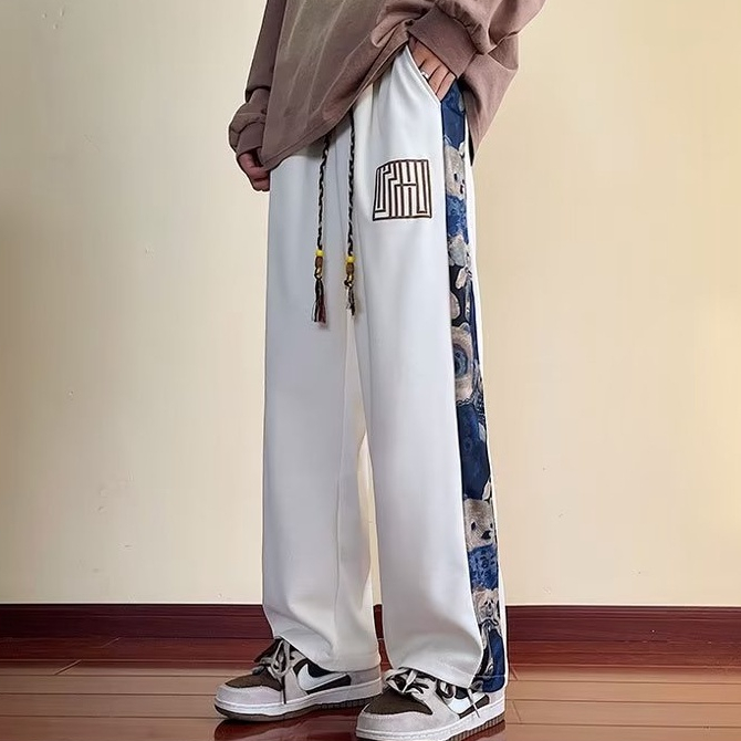 Quần dài thẳng ống rộng Thêu Hình Gấu Cá Tính Chất Lượng quần thun baggy nam Cao plus size Cho Cặp Đôi quần âu unisex hàn quốc ống xuông