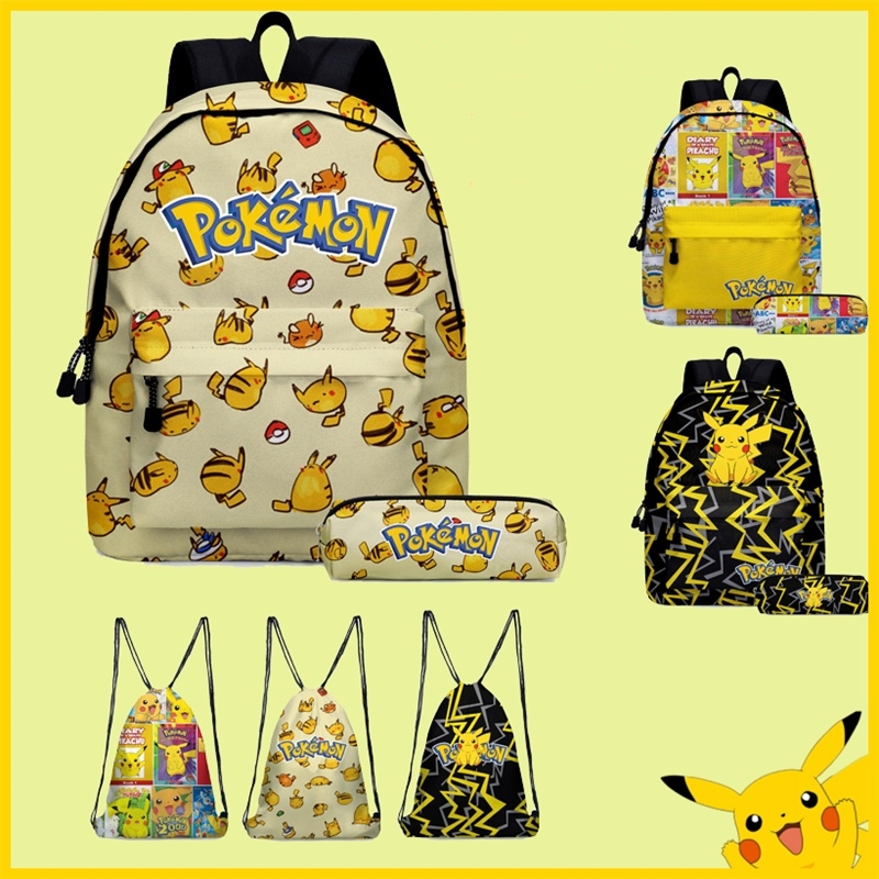 Pokemon kids backpack student backpack Pikachu backpack Camping bag pet elf bundle pocket gift lightweight fashion canvas backpack cute cartoon drawstring bag pencil case