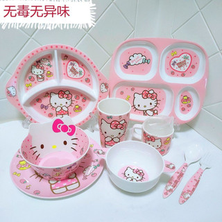 Sanrio Bộ Chén Dĩa Muỗng Nĩa Bằng melamine hello kitty Dễ Thương An Toàn Cho Bé