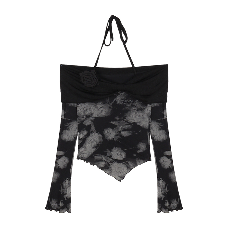 Áo Thun Tay Dài Dáng Ôm Hở Vai Chống Nắng Màu Đen Dành Cho Nữ