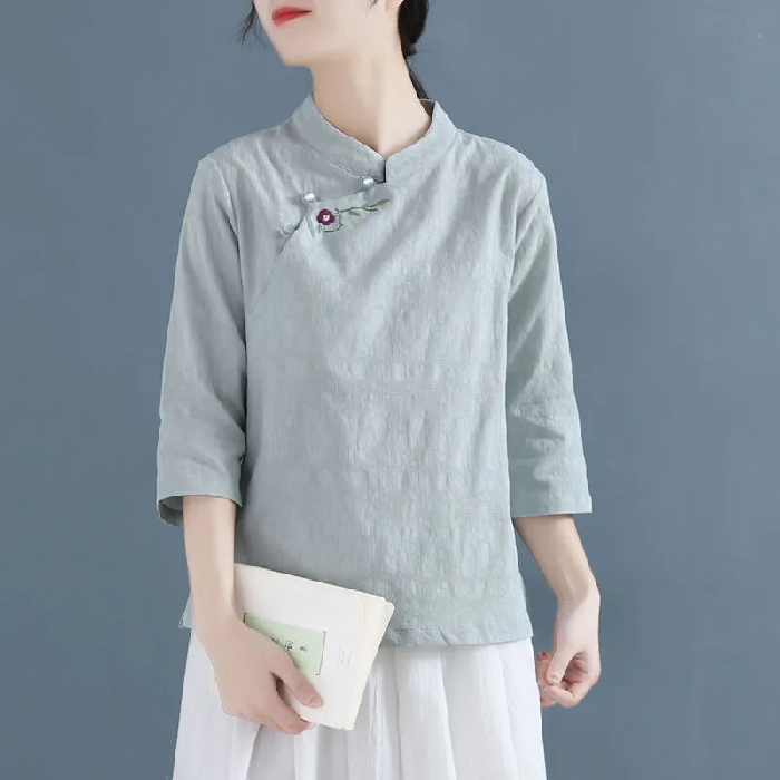 Áo Sơ Mi cotton Cổ Điển Thêu Họa Tiết Phong Cách Trung Hoa 2022