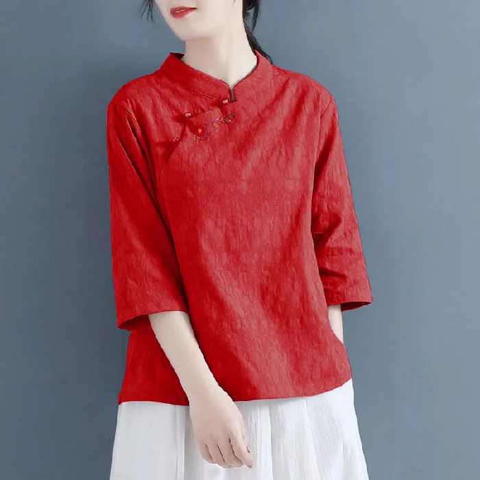 Áo Sơ Mi cotton Cổ Điển Thêu Họa Tiết Phong Cách Trung Hoa 2022