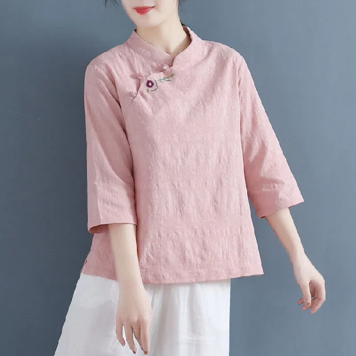 Áo Sơ Mi cotton Cổ Điển Thêu Họa Tiết Phong Cách Trung Hoa 2022