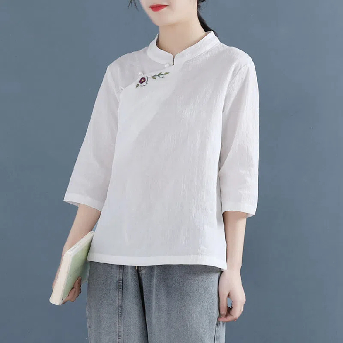 Áo Sơ Mi cotton Cổ Điển Thêu Họa Tiết Phong Cách Trung Hoa 2022