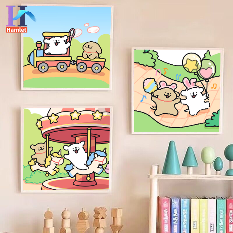 Hamlet【20*20cm】có khung/cún con/tranh tô màu theo số/quà tặng cho bé/tranh trang trí