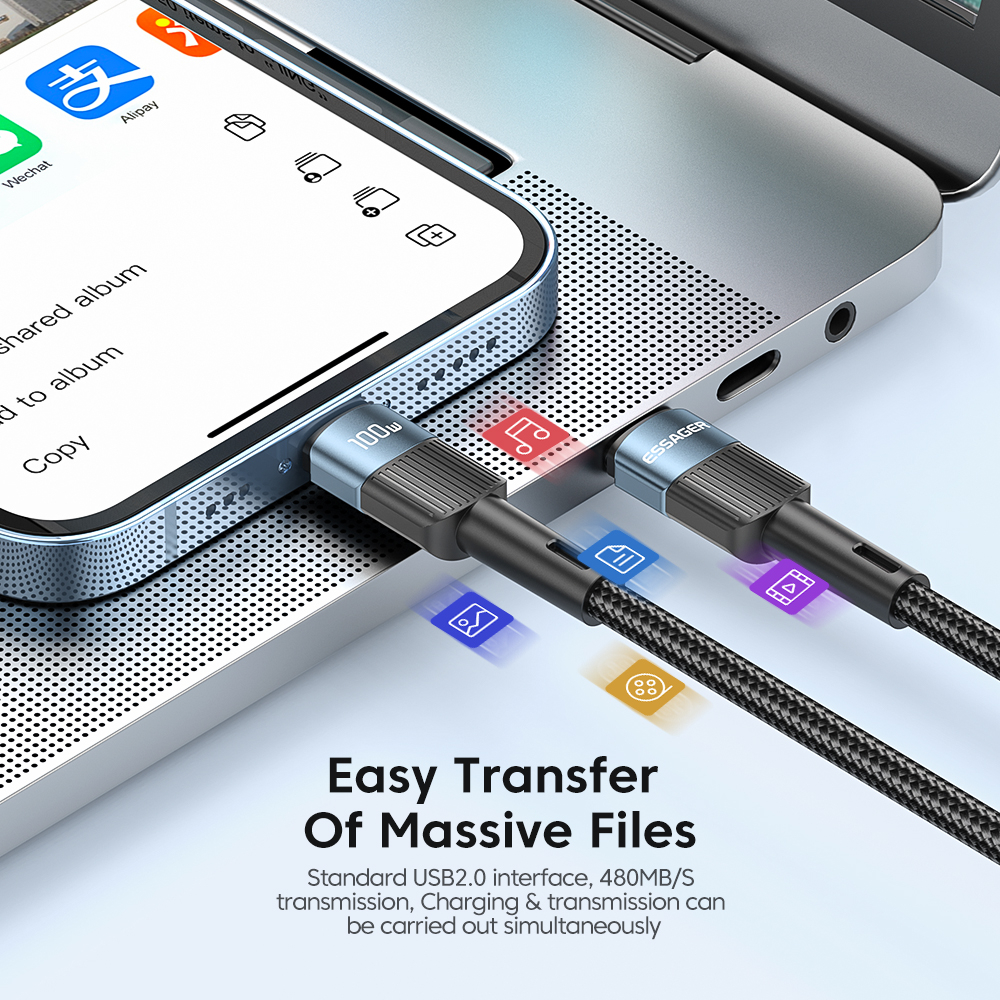 Essager Dây Cáp Sạc Nhanh usb c 60w / 100w 0.5m / 1m / 2m Cho vivo oppo Huawei xiaomi