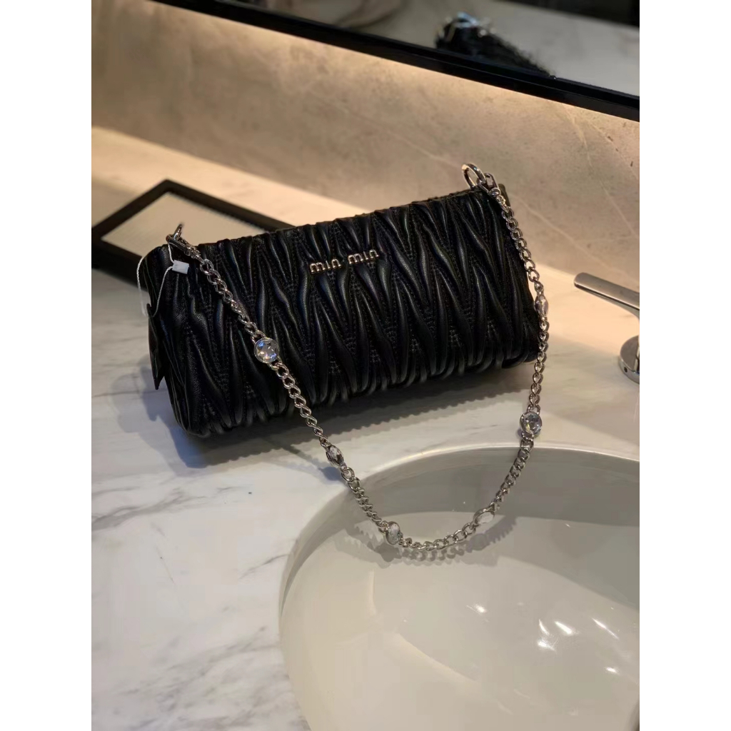 Túi Xách Đeo Vai Bằng Da Bò Mềm Mại Xếp Ly Đính Hạt Kim Cương Thời Trang Dành Cho Nữ sh777777-8518