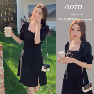 Đầm nữ cổ v ngắn tay xẻ tà thời trang