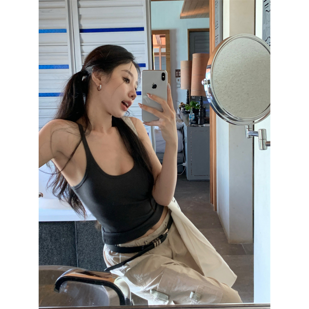 Áo Hai Dây Dáng Ngắn Màu Trơn Gợi Cảm Cho Nữ   HZFWC8238