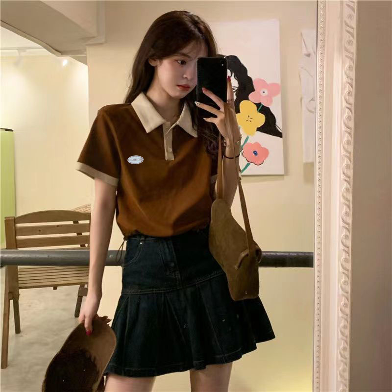Áo polo Ngắn Tay Phối Màu Tương Phản Thời Trang Mùa Hè 2023 Cho Nữ
