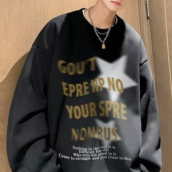 Áo sweater dáng rộng in hoạt hình màu xám hợp thời trang cho các cặp đôi phong cách hàn quốc cá tính street style chất nỉ bông đẹp
