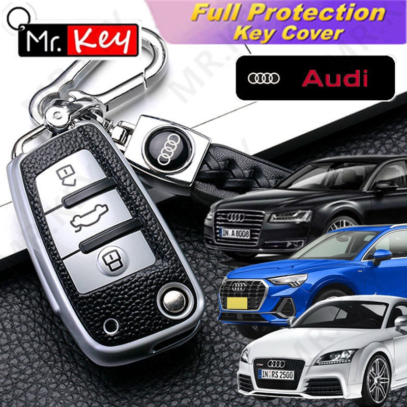 [Mr.Key] Vỏ bọc chìa khóa gấp ô tô TPU bằng da Fob Giá đỡ cho Audi C5 C6 R8 A1 A3 A4 A5 A6 A7 Q3 Q5 