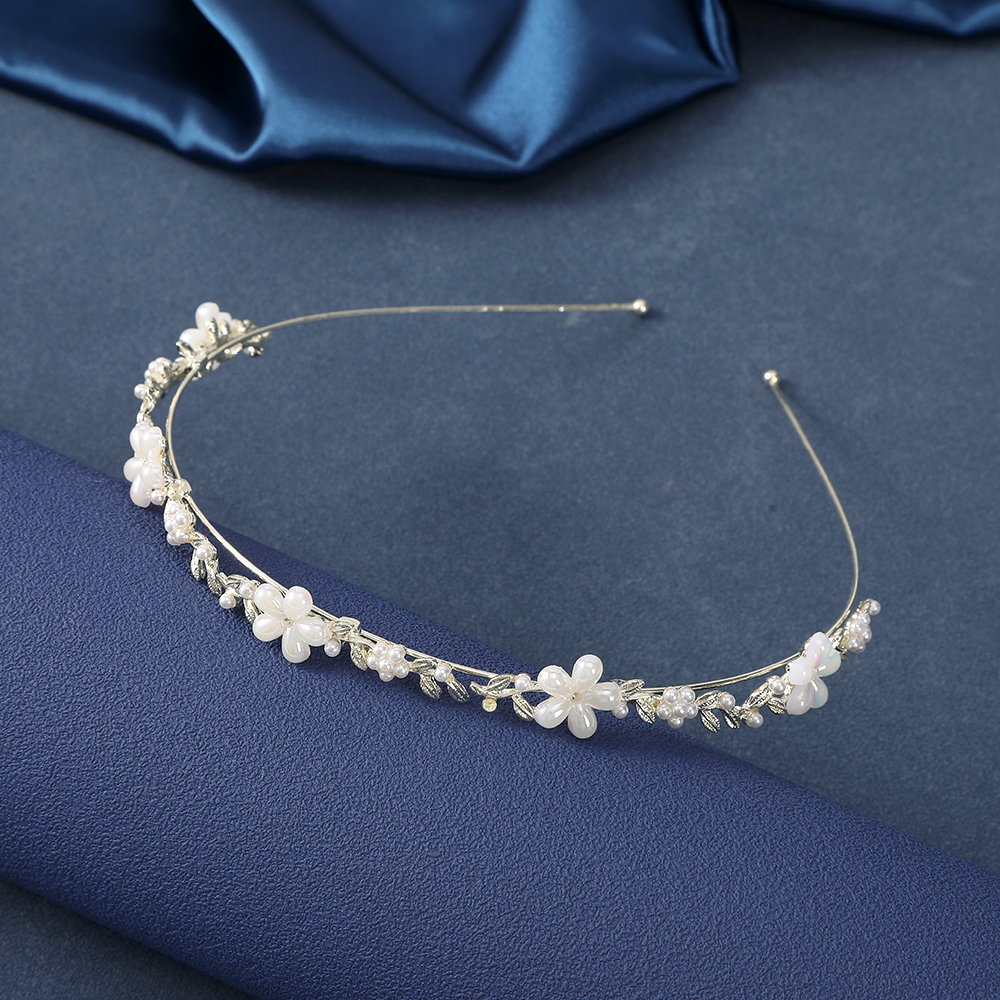 Băng Đô Cài Tóc Bằng Hợp Kim Mỏng Đính Đá & Ngọc Trai Hình Hoa Phong Cách Hàn Quốc