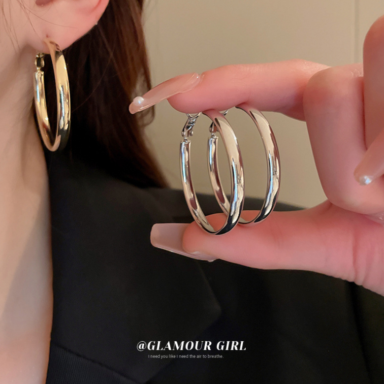 Khuyên Tai Kim Loại Mỏng Dáng Tròn Thời Trang Cao Cấp