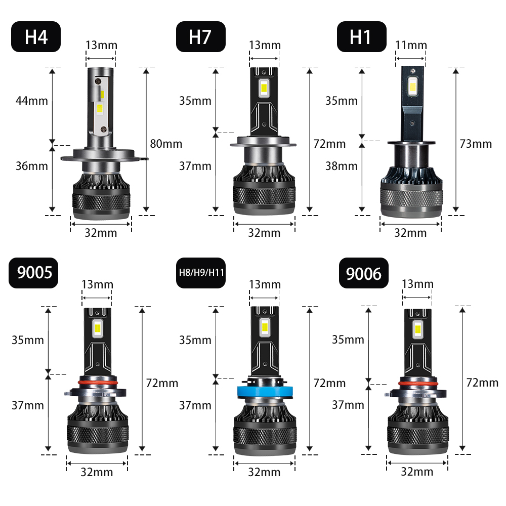 Autoche Đèn Pha led h7 h4 h1 h8 h11 hb3 hb4 9005 9006 9012 6000k 200w 50000lm Tự Động Phá Sương Mù 12v Cho Xe Hơi