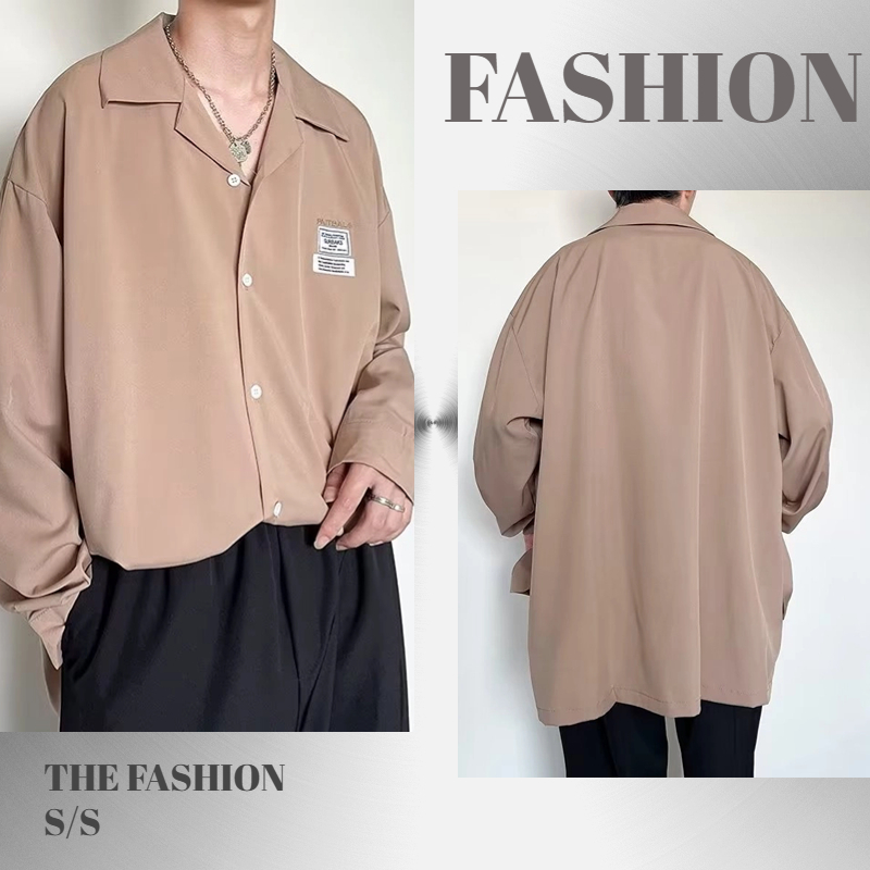 Áo Sơ Mi Nam Tay Dài Phong Cách Thời Trang Hàn Quốc Cổ áo gấp nếp Kết cấu lụa Unisex Thường xuyên trên cùng