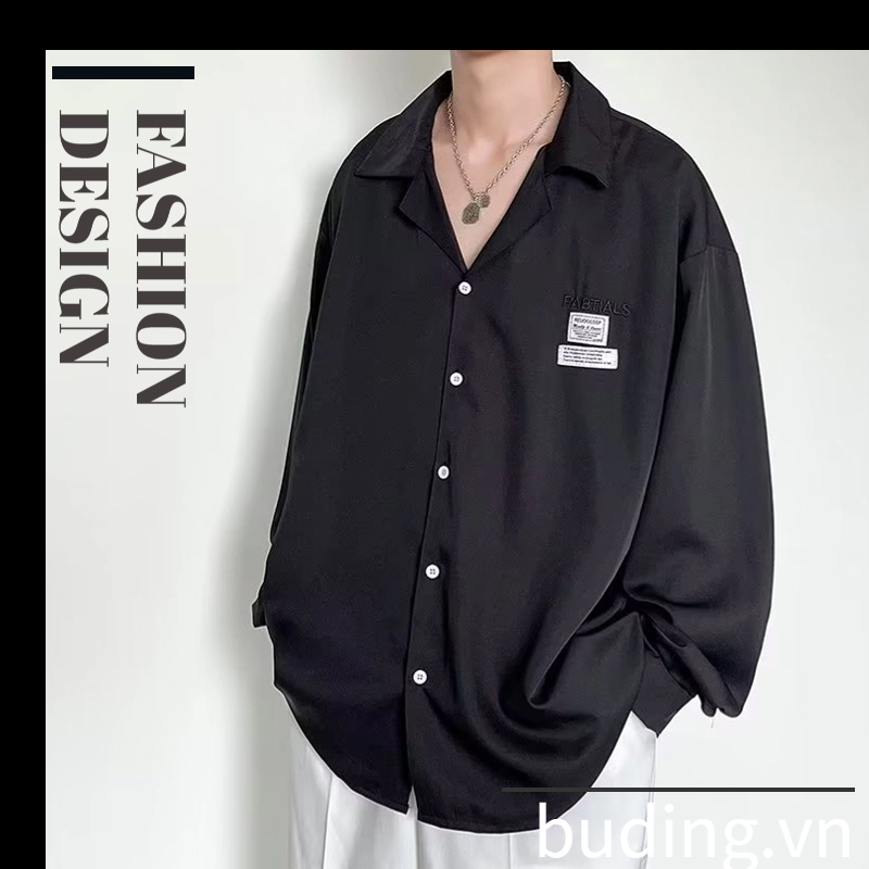 Áo Sơ Mi Nam Tay Dài Phong Cách Thời Trang Hàn Quốc Cổ áo gấp nếp Kết cấu lụa Unisex Thường xuyên trên cùng