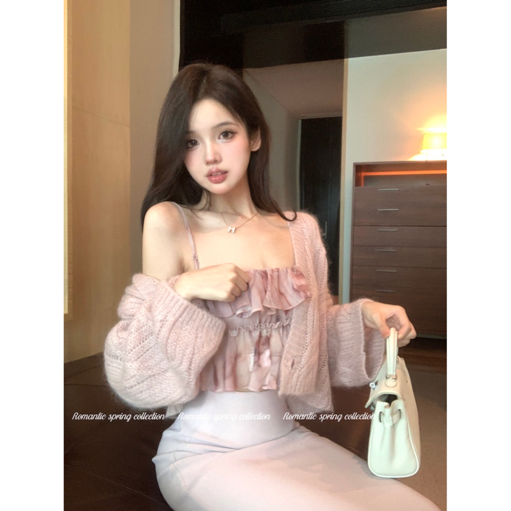 QADCOL Áo Khoác cardigan Dệt Kim Tay Dài Dáng Rộng Màu Hồng Thời Trang Mùa Thu Mới Cho Nữ (Màu Tím)