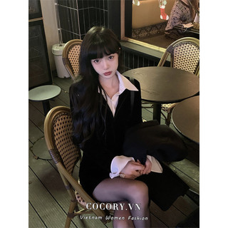 Cocorygirl Đầm Giả Hai Lớp Cổ polo Dáng Ôm Thời Trang Mùa Thu Quyến Rũ Cho Nữ