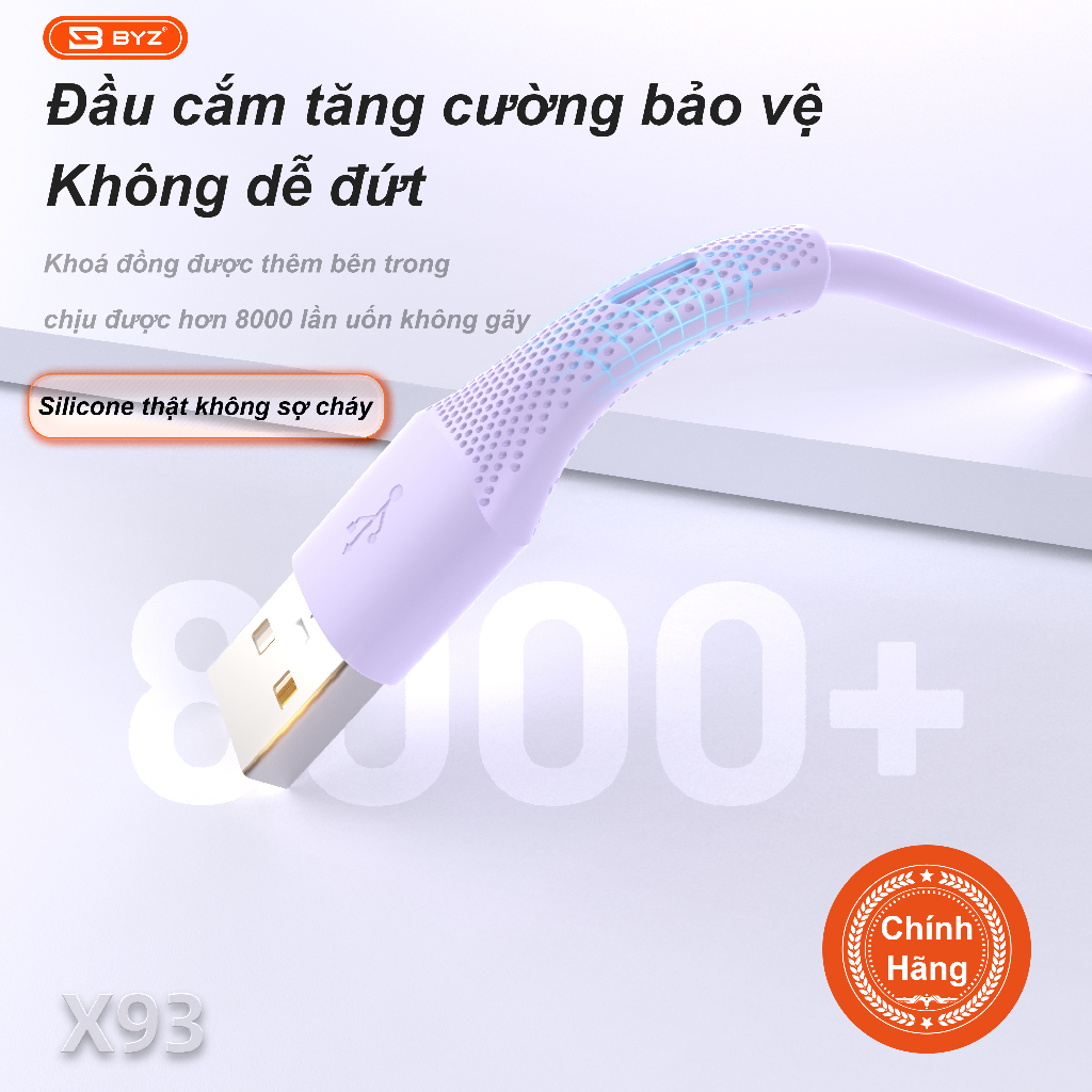 Dây Sạc Nhanh silicone BYZ X93 Sạc Nhanh 5A 30W Dài 1M