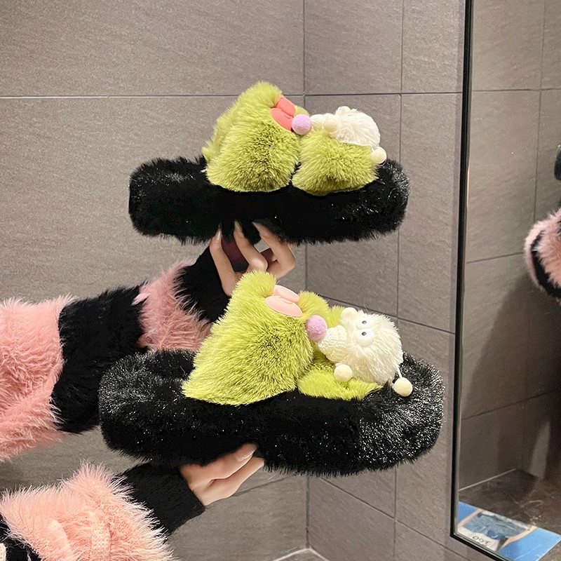 HHH Dép Lông Đế Dày dép bông đi mùa đông quai ngang Thoải Mái Xinh Xắn B92H0I8 37Z230910