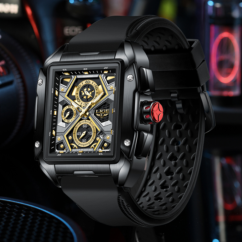 Đồng hồ nam LIGE Dây đeo silicon Chronograph Quartz chống thấm nước Ngày