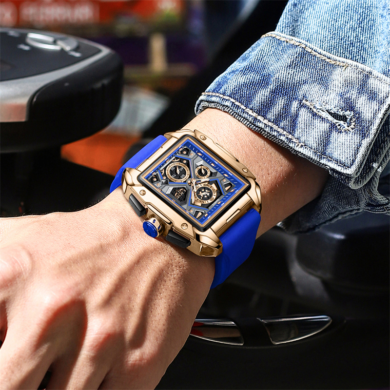 Đồng hồ nam LIGE Dây đeo silicon Chronograph Quartz chống thấm nước Ngày