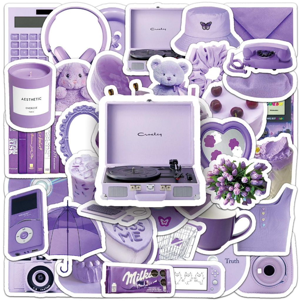 Bộ 50 Miếng Dán Màu Tím Phong Cách Cổ Điển Độc Đáo Chống Thấm Nước Trang Trí Xe Hơi / Nhà Cửa diy