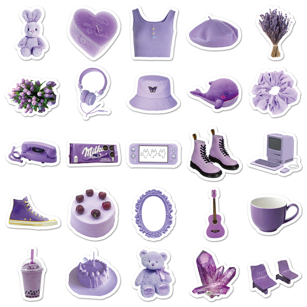 Bộ 50 Miếng Dán Màu Tím Phong Cách Cổ Điển Độc Đáo Chống Thấm Nước Trang Trí Xe Hơi / Nhà Cửa diy