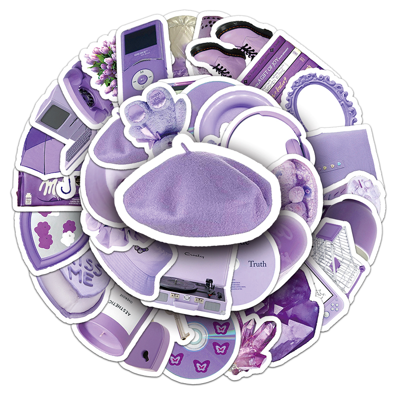 Bộ 50 Miếng Dán Màu Tím Phong Cách Cổ Điển Độc Đáo Chống Thấm Nước Trang Trí Xe Hơi / Nhà Cửa diy