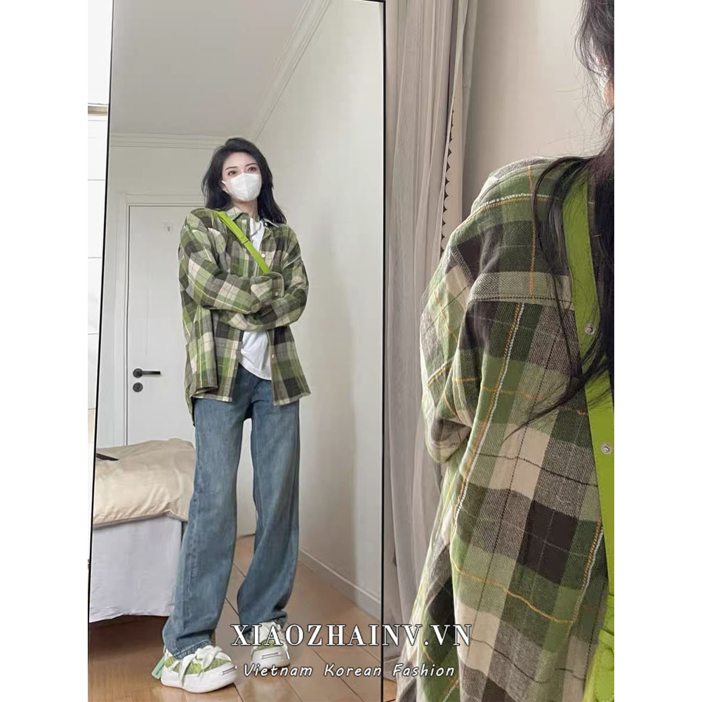 Xiaozhainv Áo Sơ Mi Tay Dài Dáng Rộng Cổ polo Họa Tiết Kẻ Sọc retro Sang Trọng Mùa Thu Dành Cho Bạn