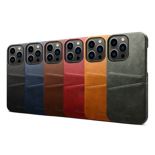 KDS for iPhone 15 Pro Max for iPhone 14 Pro Mini Case Back Hard Leather Cover Casing with 2 Card Slot