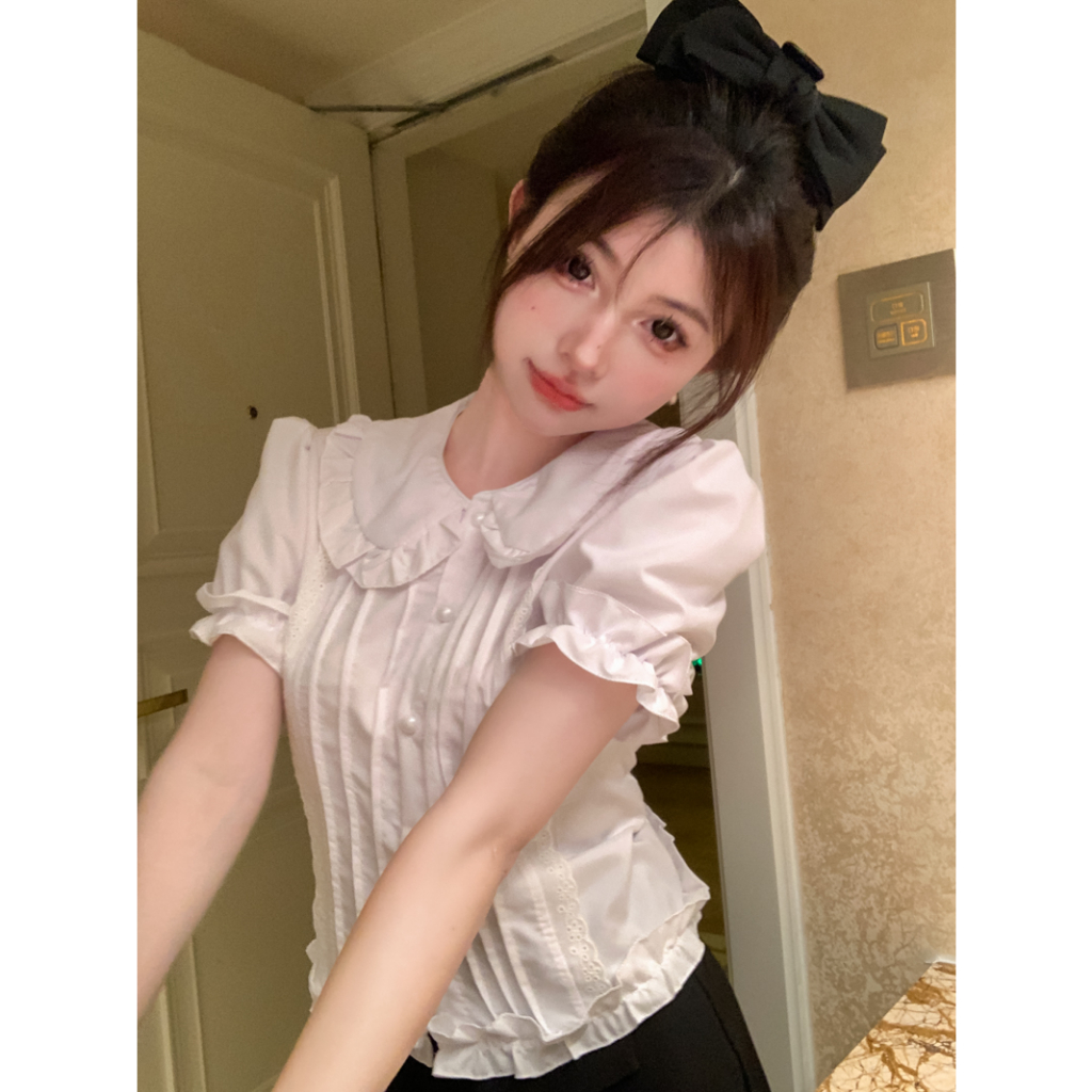 NUZIRO Áo Sơ Mi Tay Phồng Ngắn Dáng Rộng Thời Trang retro Hàn Quốc Cho Nữ
