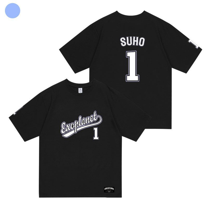 Áo Thun cotton Tay Ngắn Cổ Tròn In Hình kpop exo Màu Đen Thời Trang harajuku Cho Học Sinh