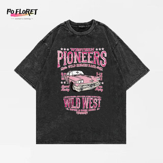 POFLORET Áo Thun unisex 100% cotton tee Nữ Ngắn Tay In Chữ Phong Cách retro Mới overize